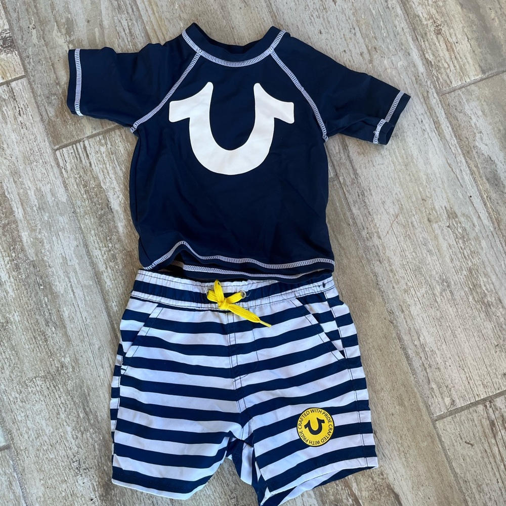 ☀️2/10$☀️ True Religion Blue and White Striped Swim Trunks with Shirt